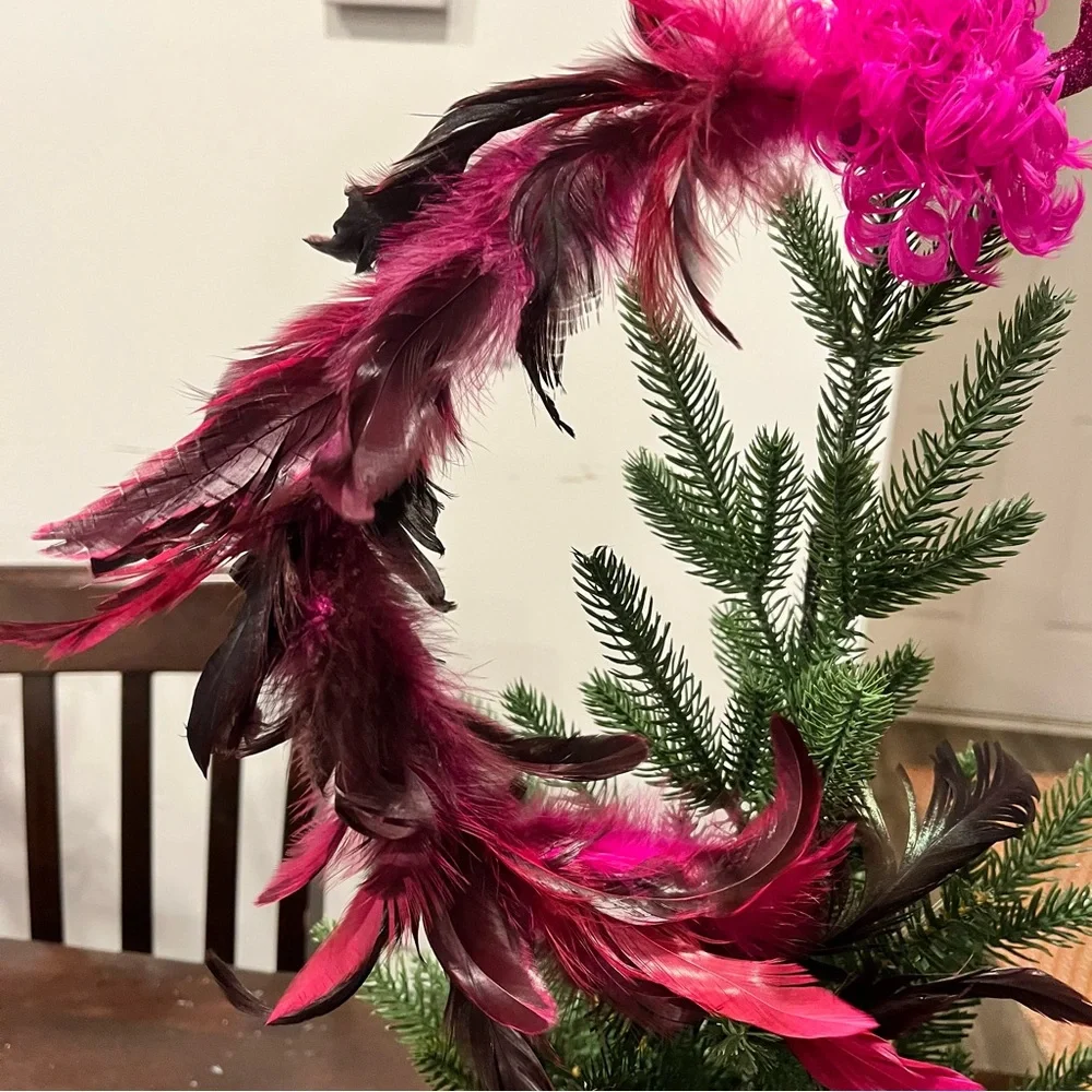 Pier 1 Imports Pink Feathered Clip On Bird Ornament Peacock Glitter